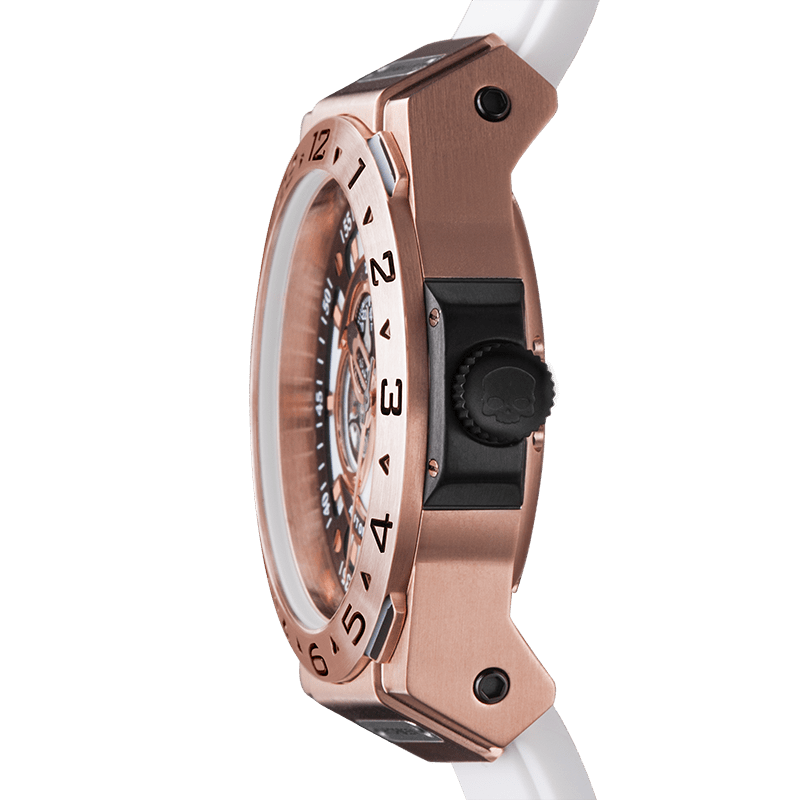 Vento White Rose Gold Watch - Japanese GMT Automatic with Silicone Strap - Style Queenz