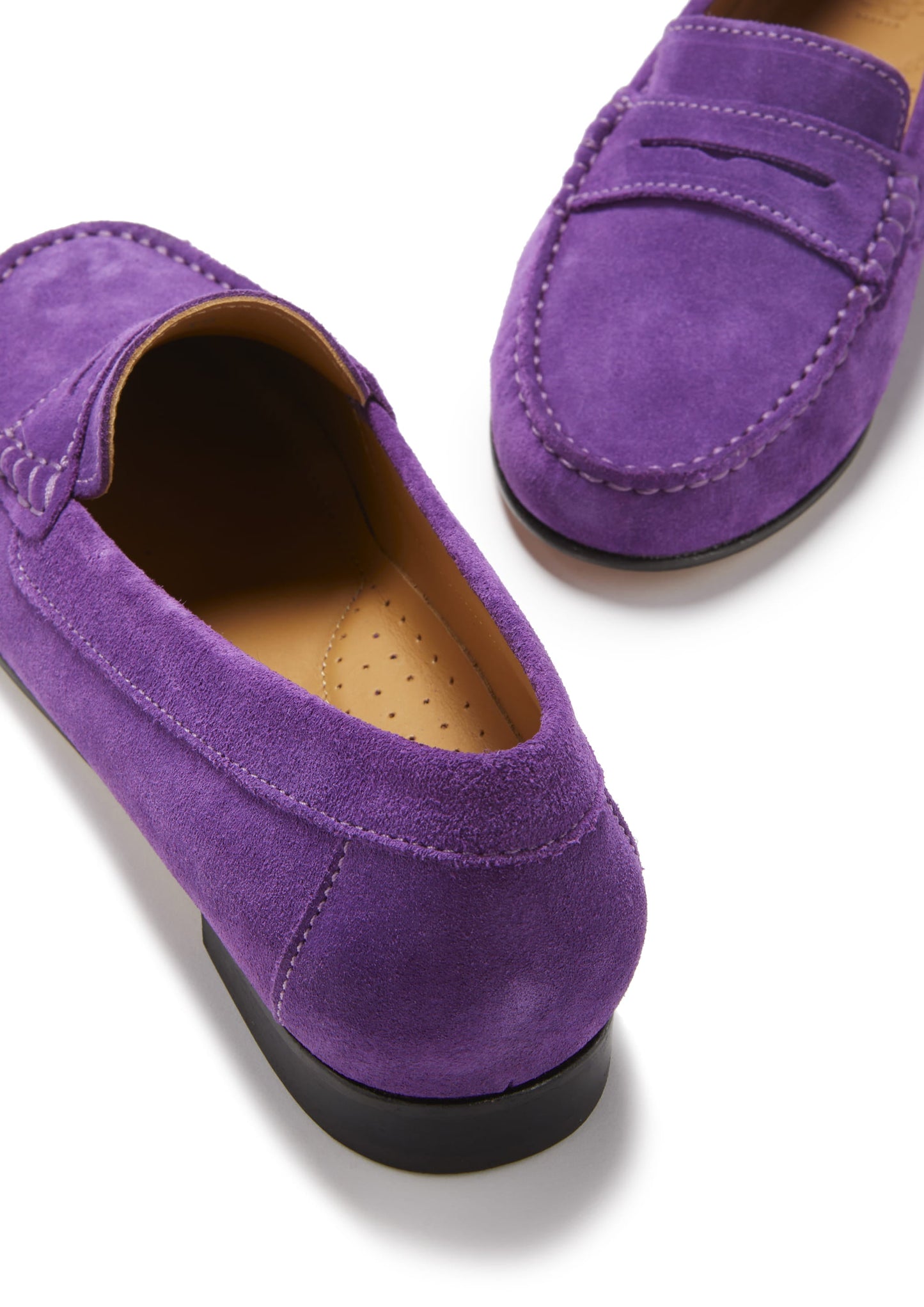 Purple Suede Penny Loafers - Women's Leather Sole
