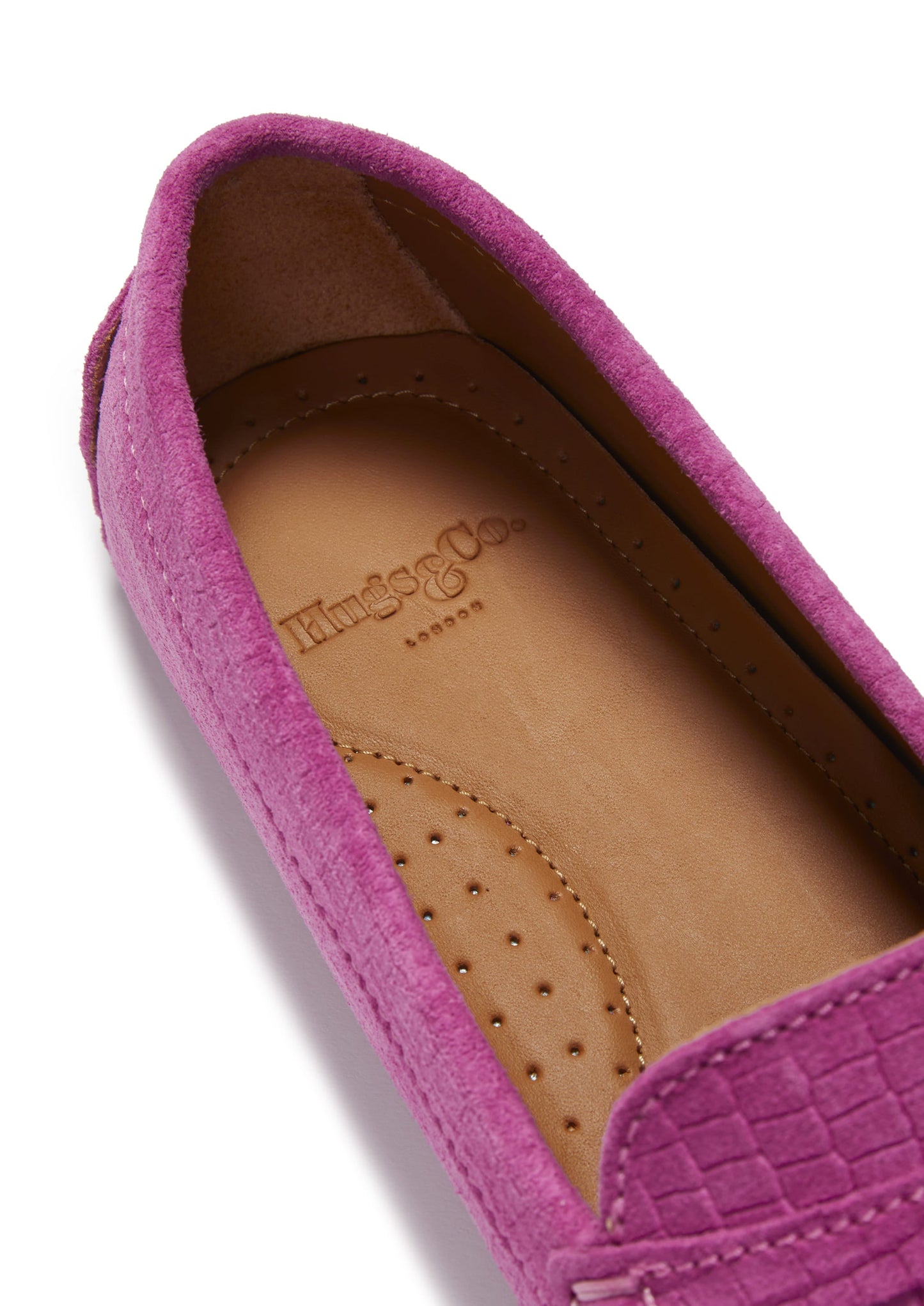 Women's Pink Embossed Suede Driving Loafers