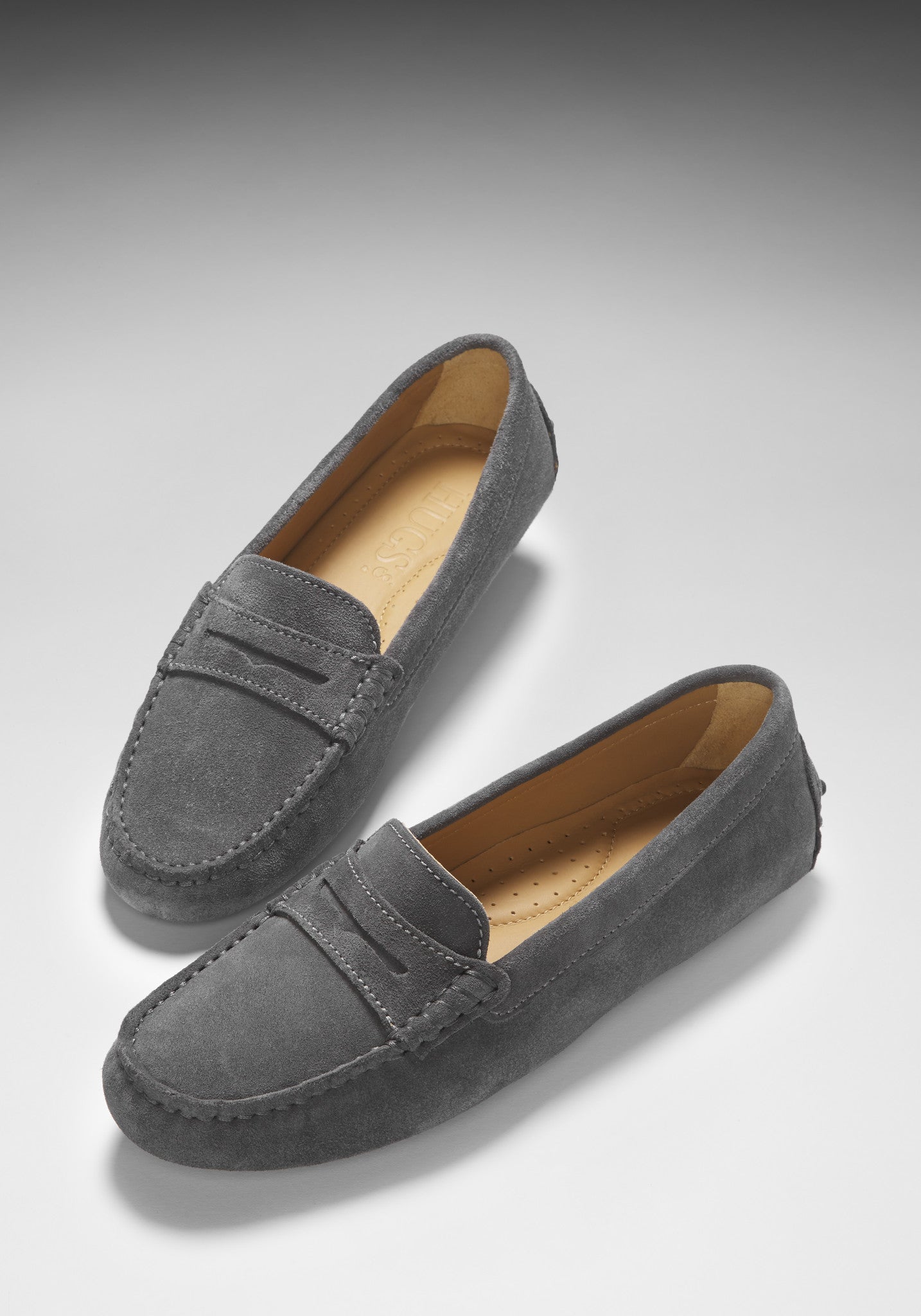Women's Slate Grey Suede Penny Driving Loafers