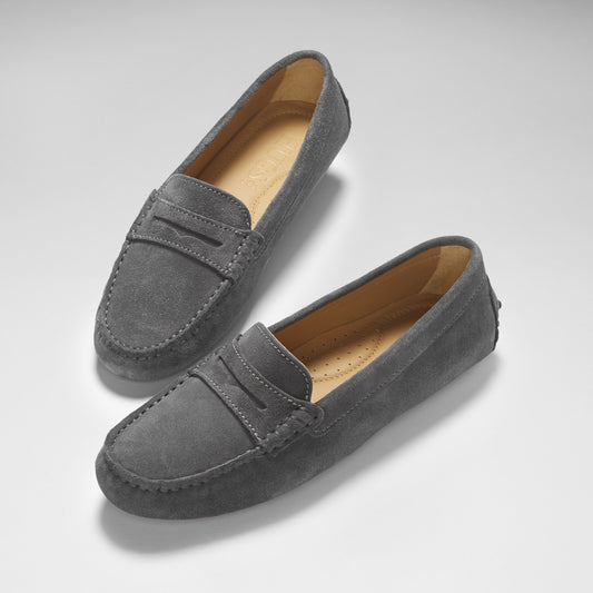 Women's Slate Grey Suede Penny Driving Loafers