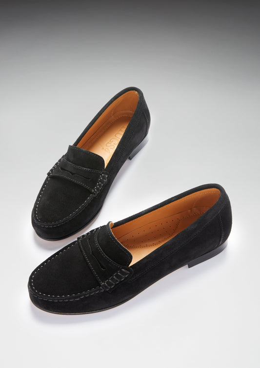 Women's Black Suede Leather Sole Penny Loafers