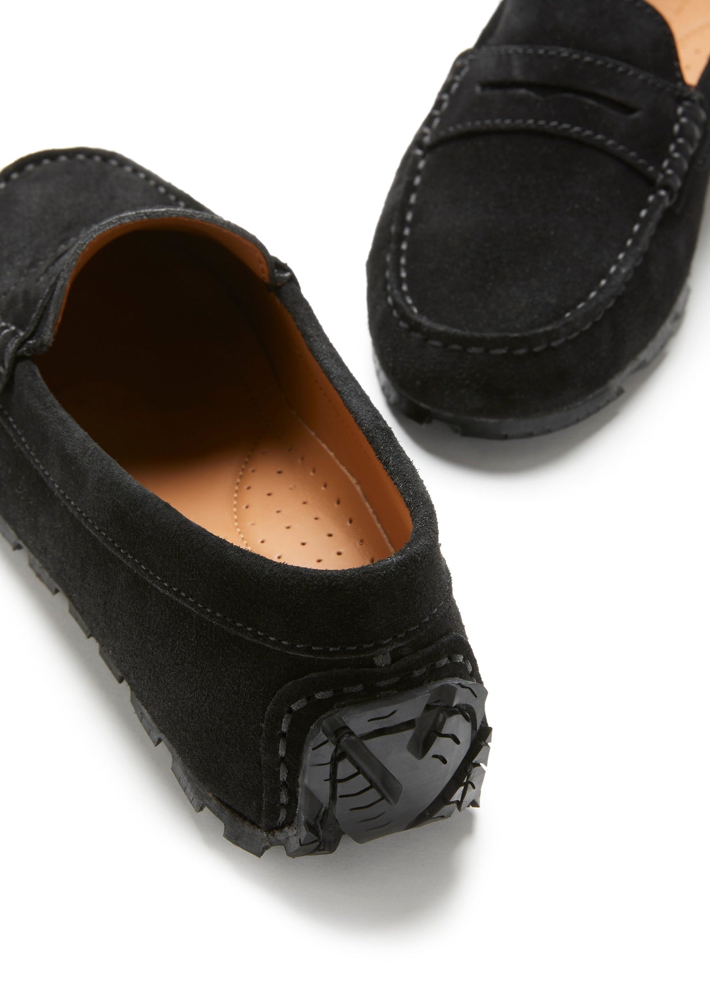 Black Suede Tyre Sole Penny Loafers - Women's