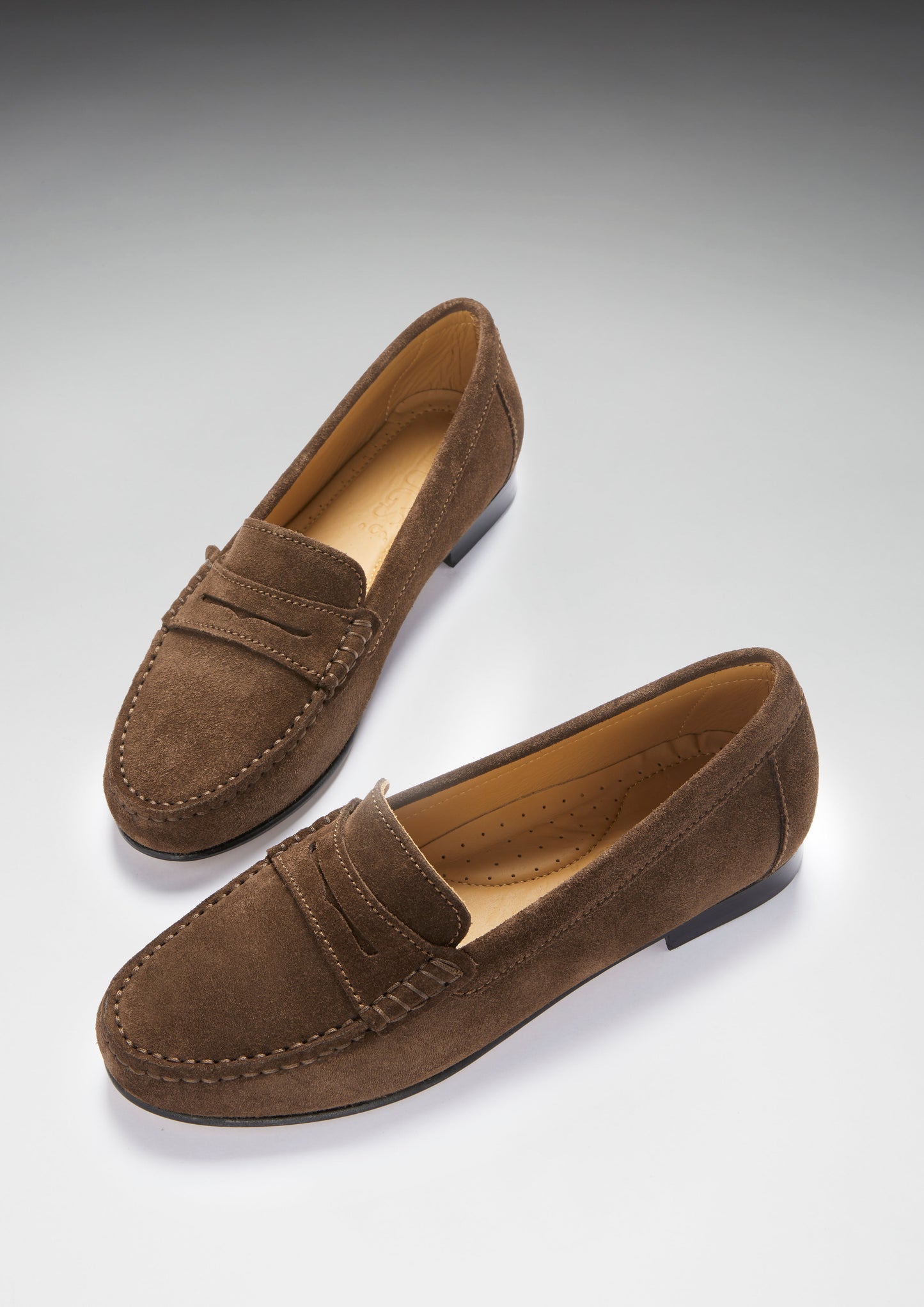 Brown Suede Penny Loafers - Women's Leather Sole