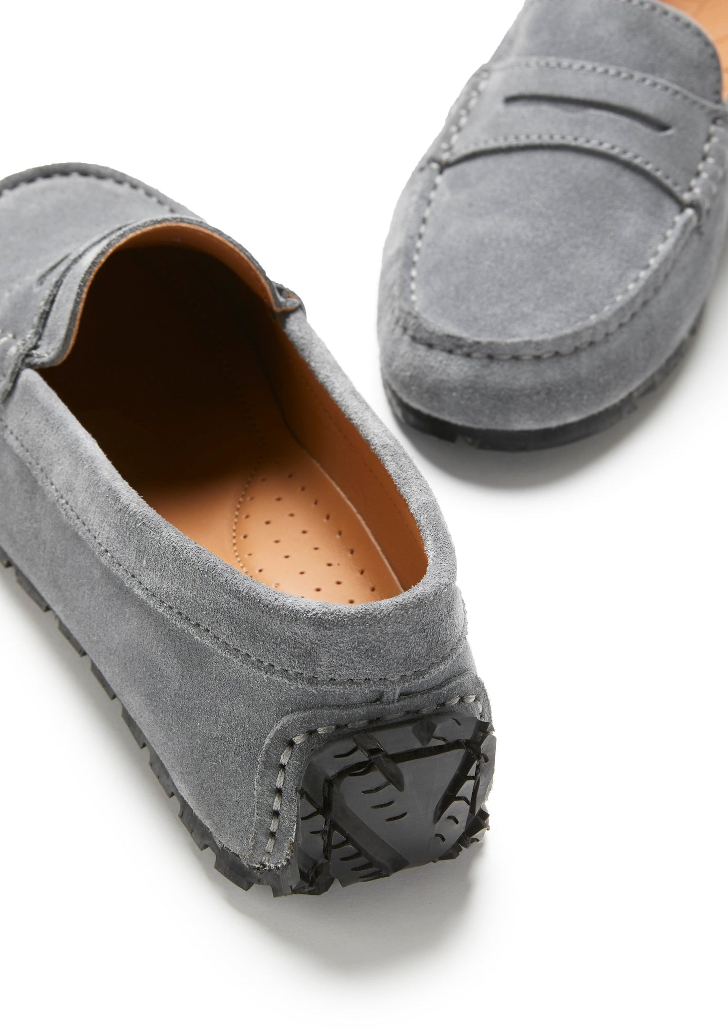 Slate Grey Suede Tyre Sole Penny Loafers - Women's