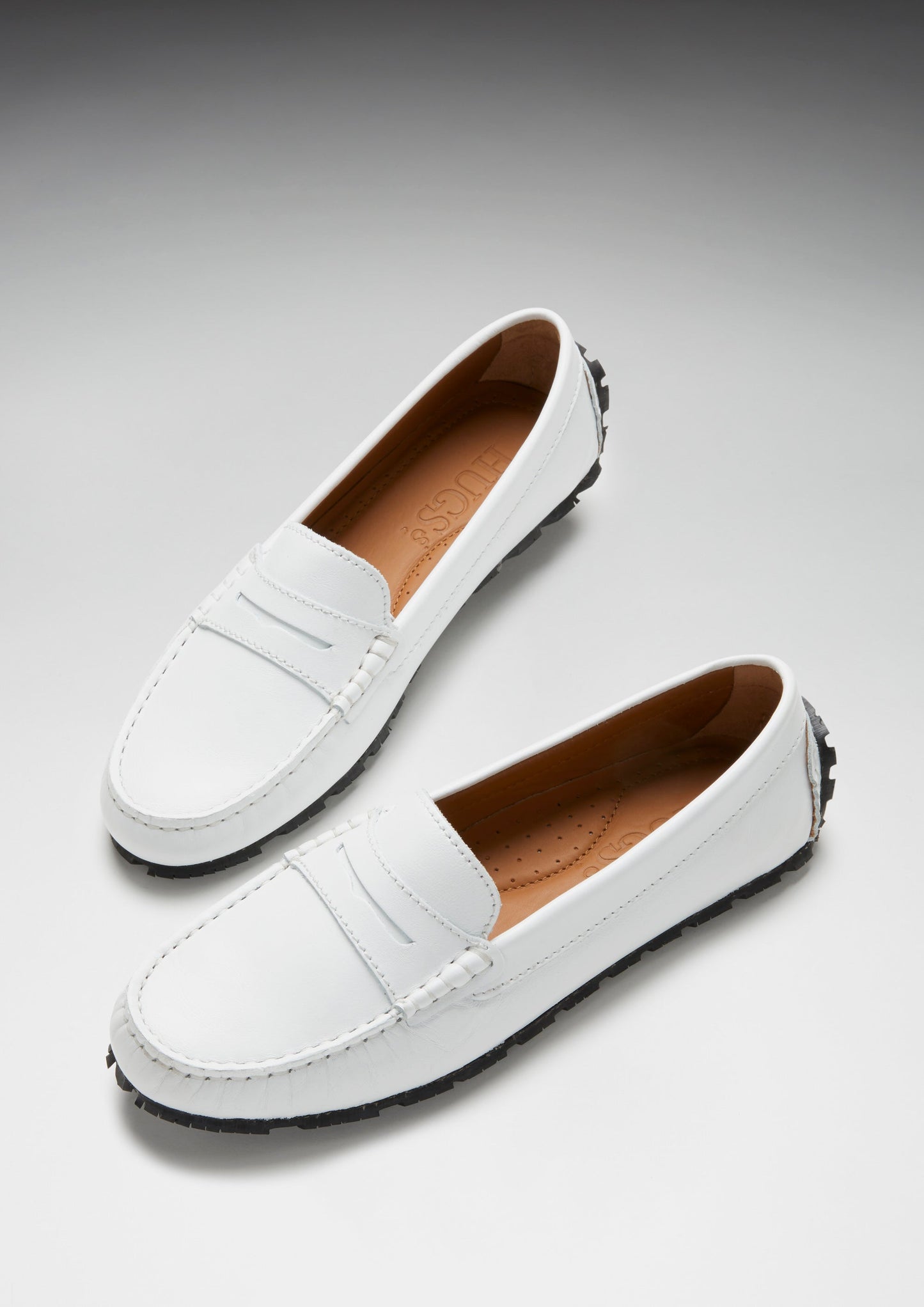 Women's White Leather Tyre Sole Penny Loafers
