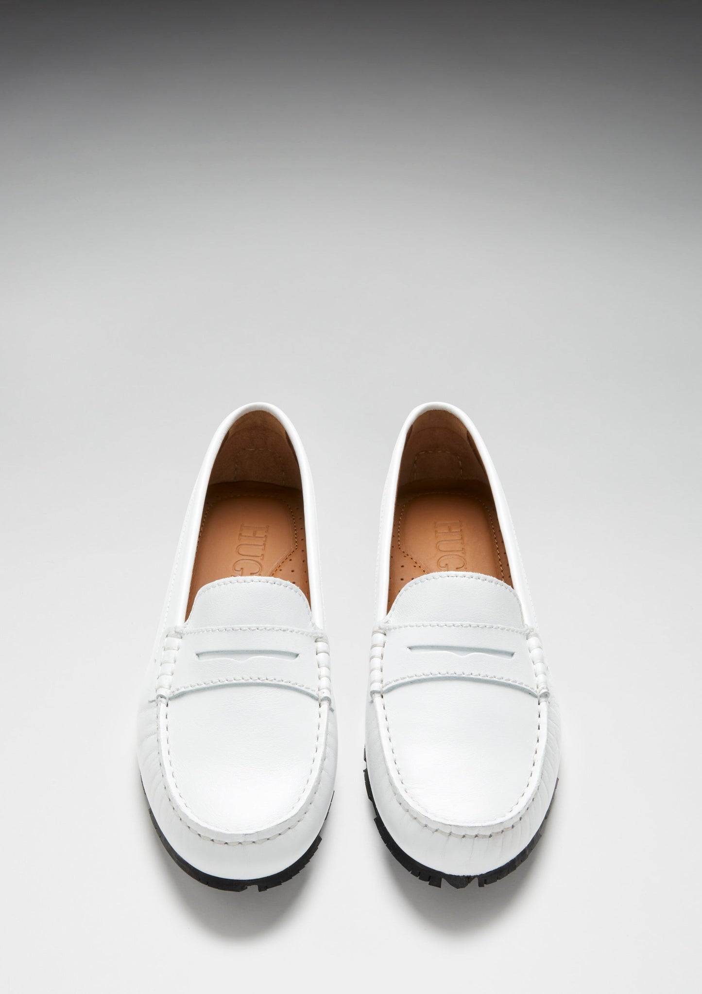 Women's White Leather Tyre Sole Penny Loafers