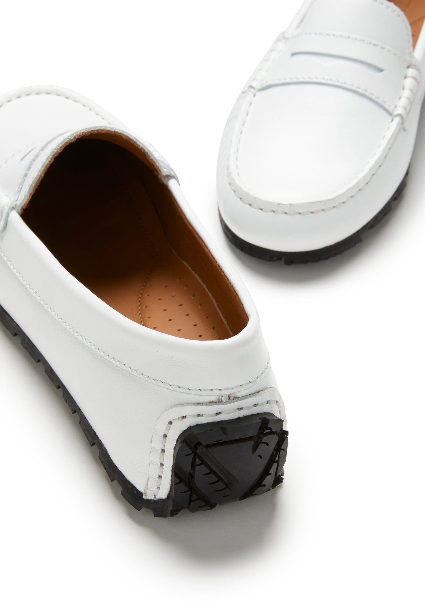 Women's White Leather Tyre Sole Penny Loafers