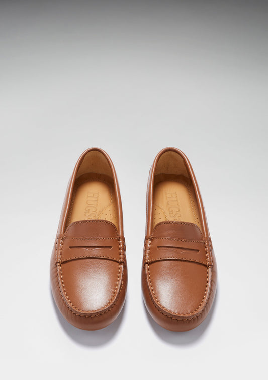 Women's Tan Leather Penny Driving Loafers