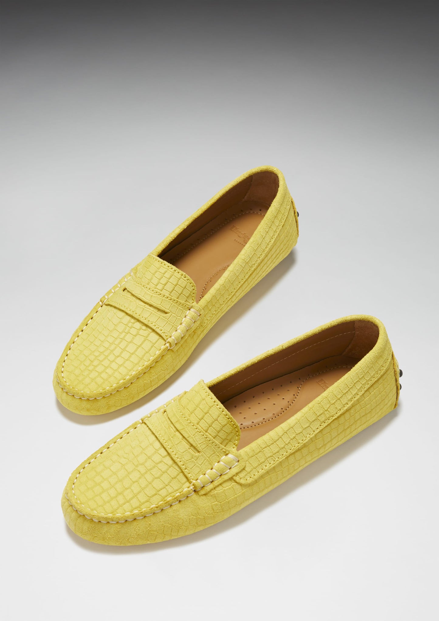 Women's Yellow Embossed Suede Driving Loafers