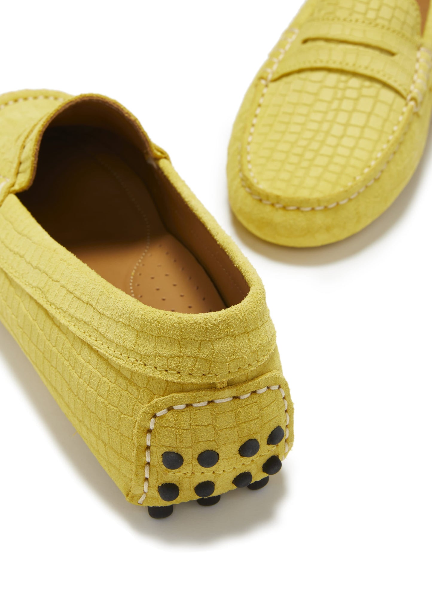 Women's Yellow Embossed Suede Driving Loafers