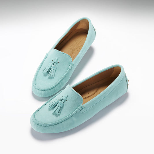 Women's Aqua Suede Tasselled Driving Loafers