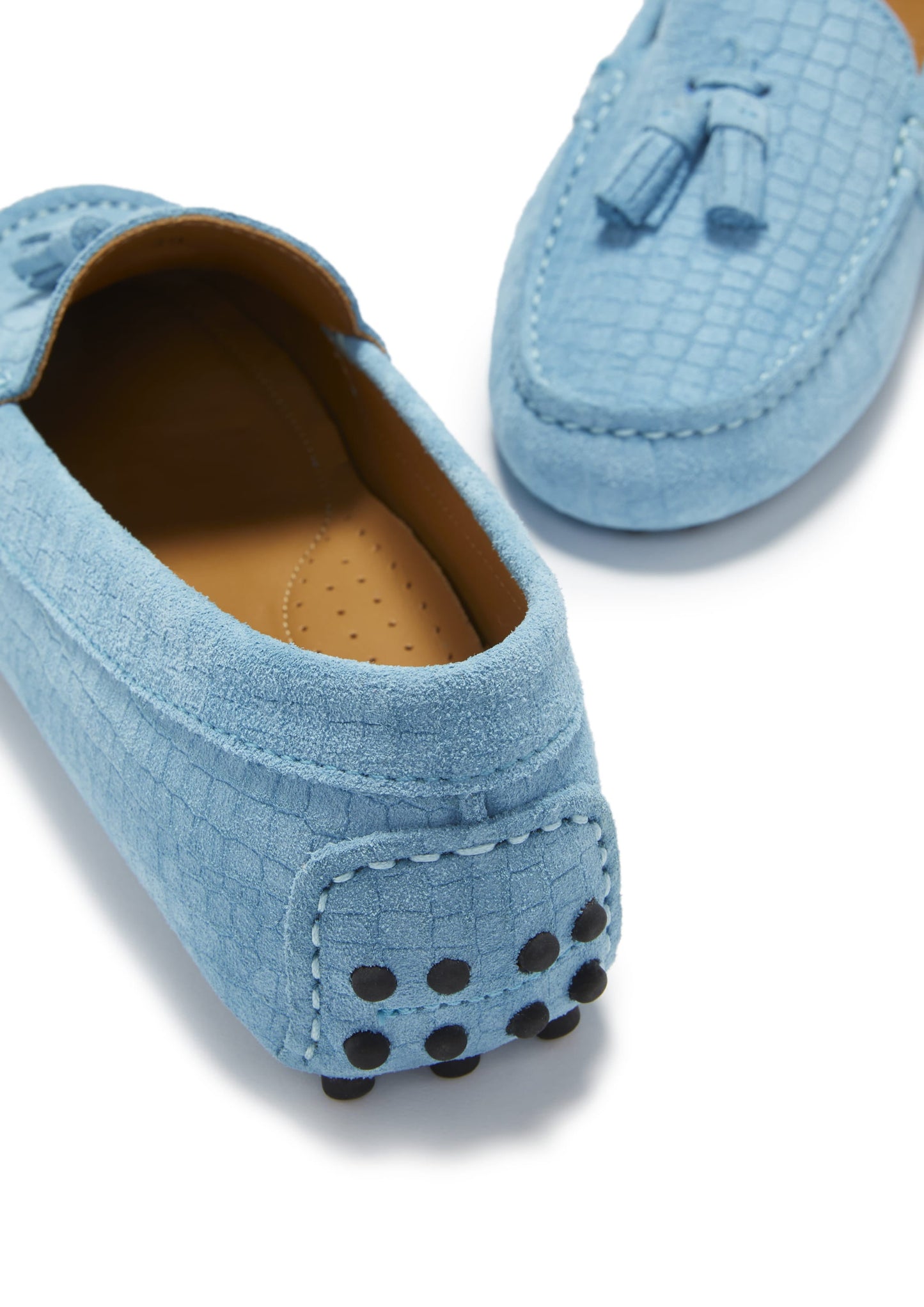 Women's Blue Embossed Tasselled Driving Loafers
