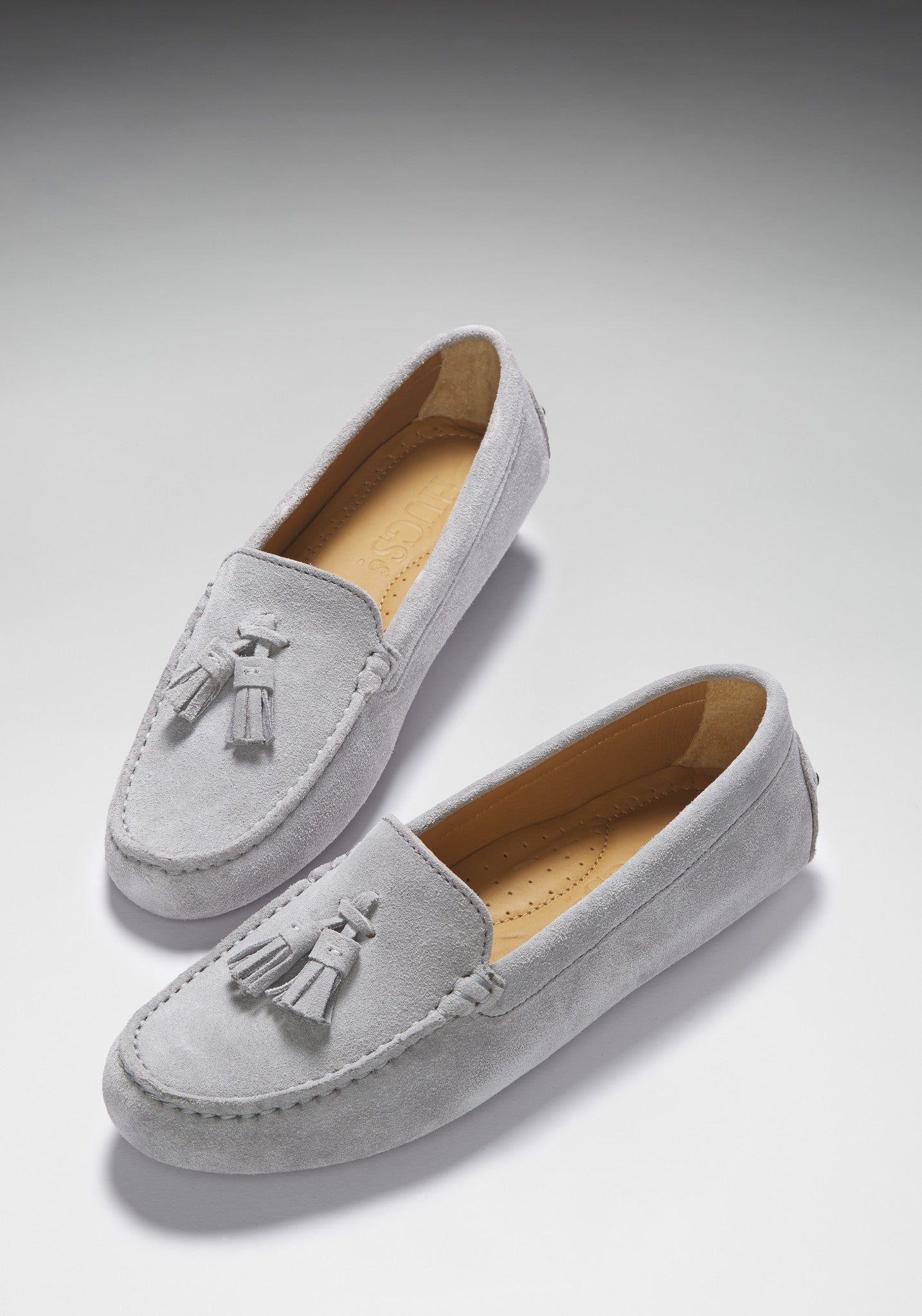 Dove Grey Suede Tasselled Driving Loafers
