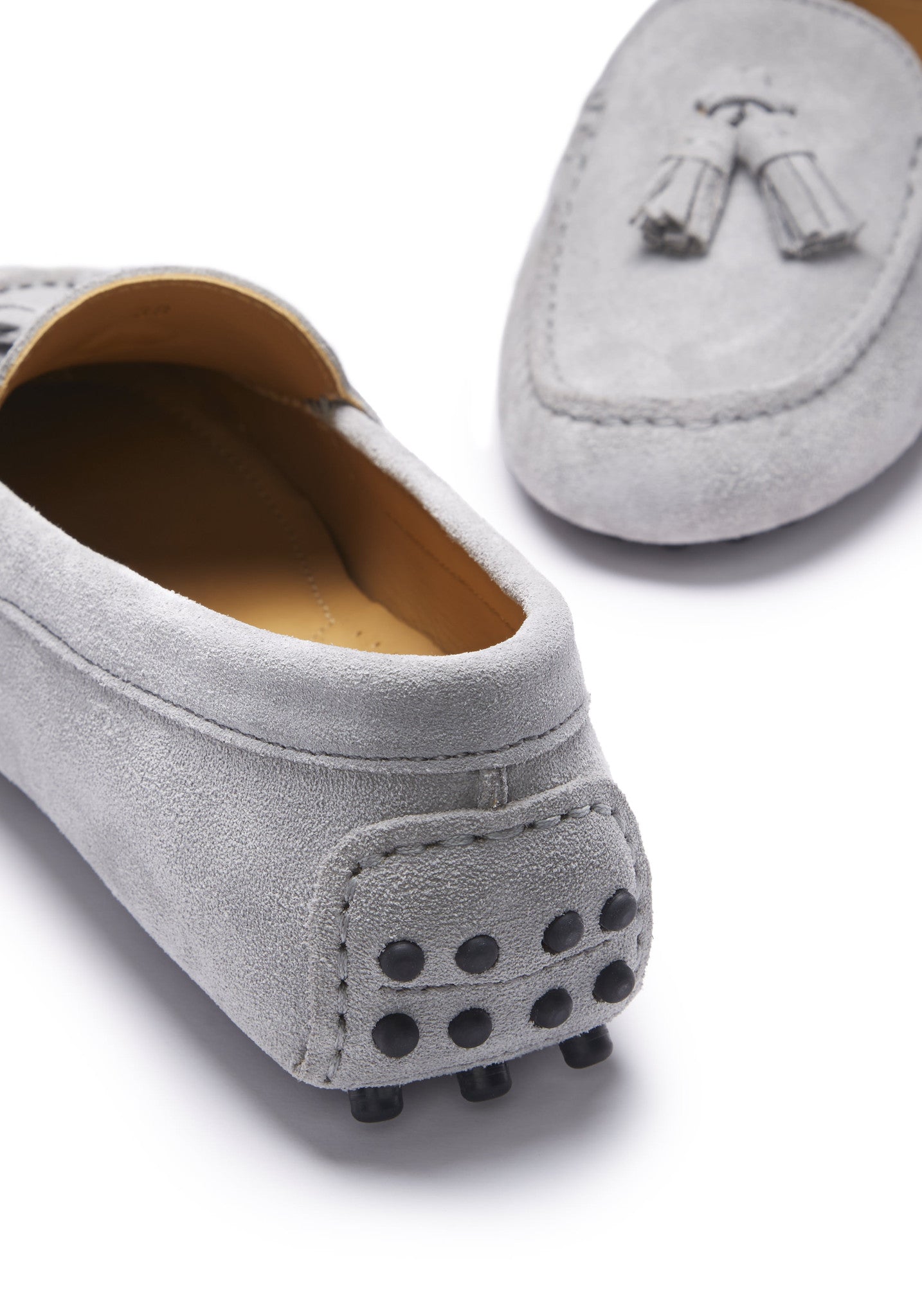 Dove Grey Suede Tasselled Driving Loafers