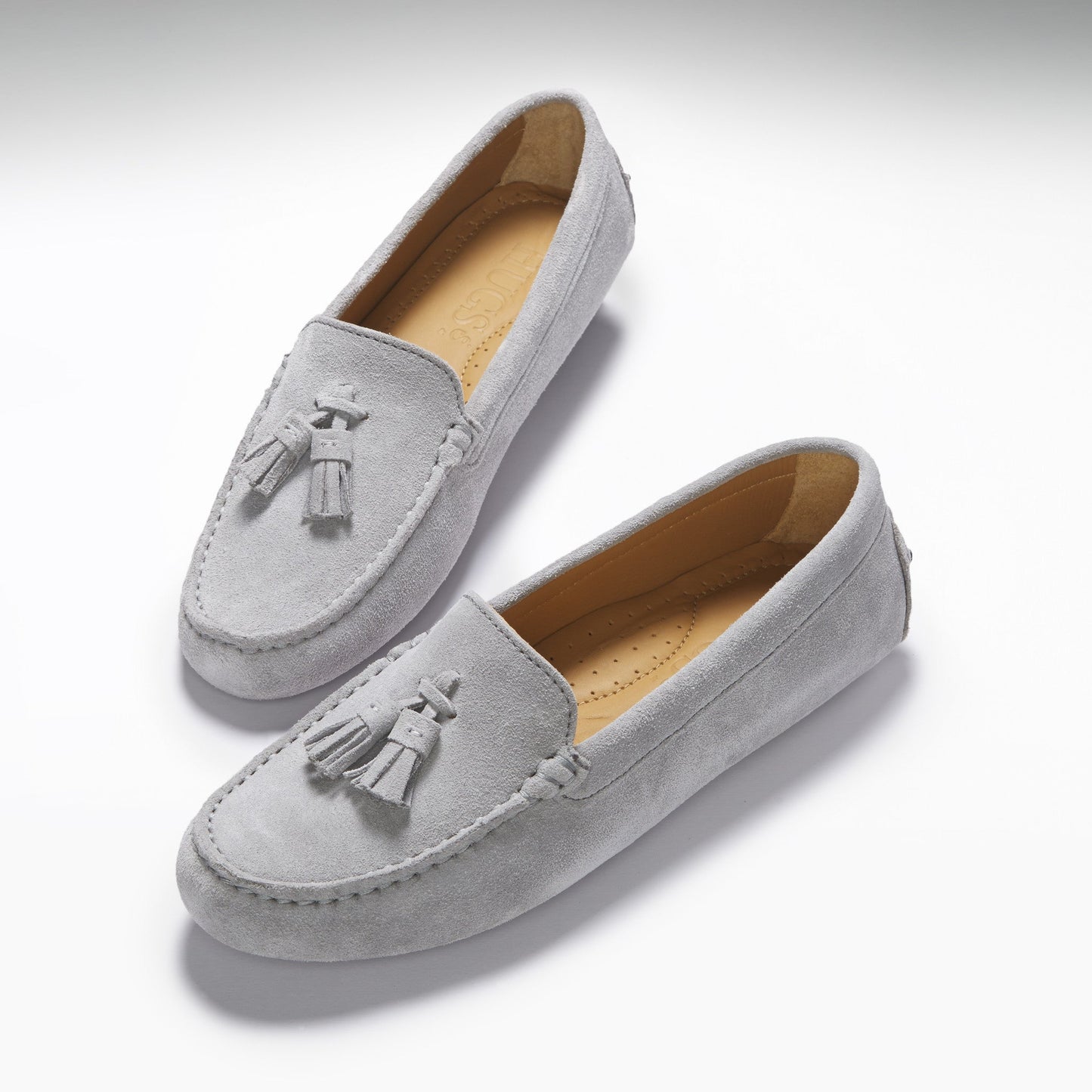Dove Grey Suede Tasselled Driving Loafers
