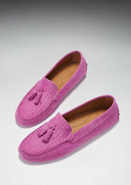 Women's Pink Embossed Tasselled Driving Loafers