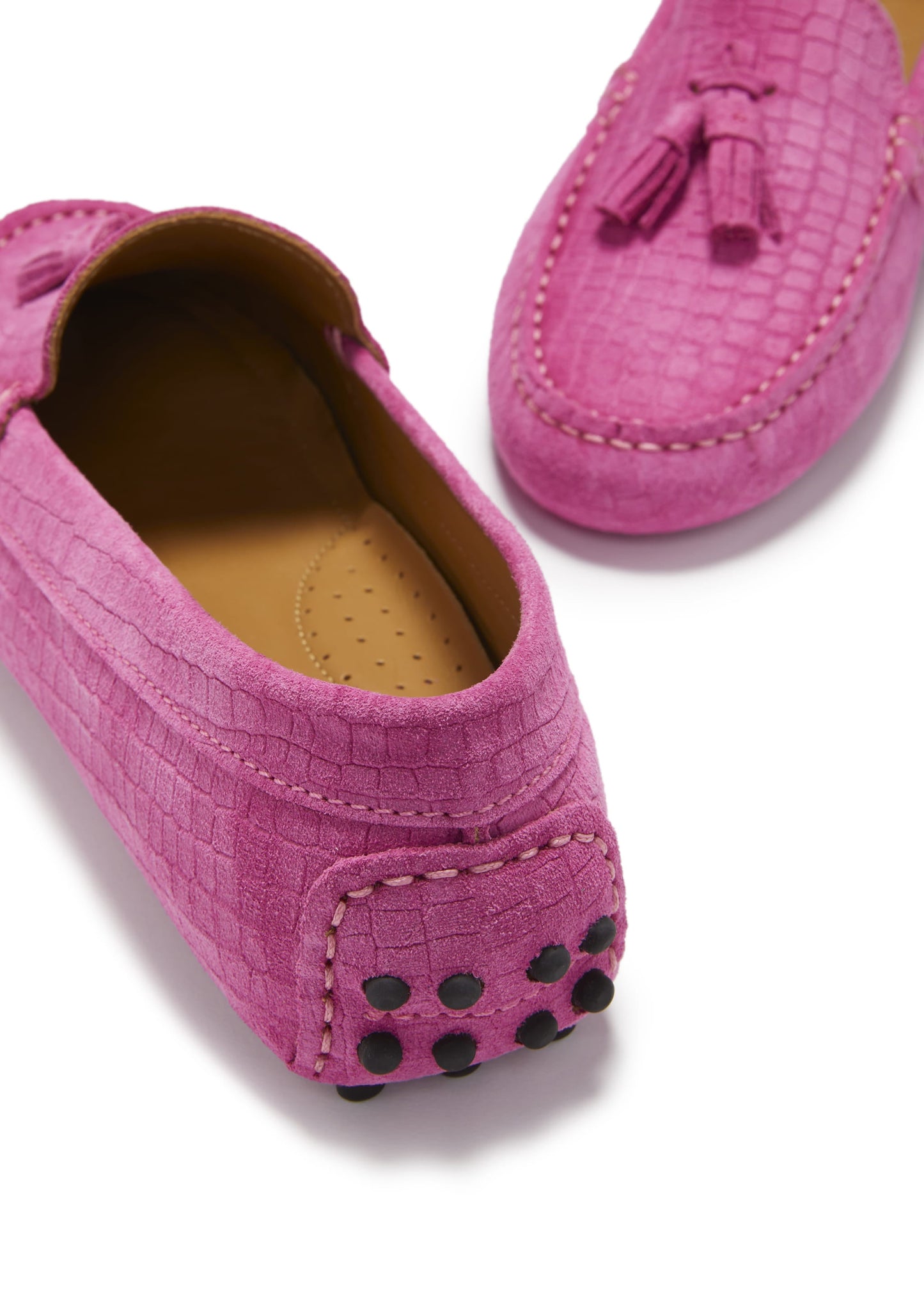 Women's Pink Embossed Tasselled Driving Loafers