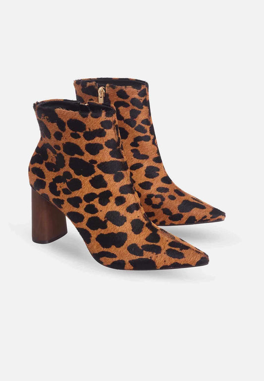 Brown Animal Print Block Heel Ankle Boots