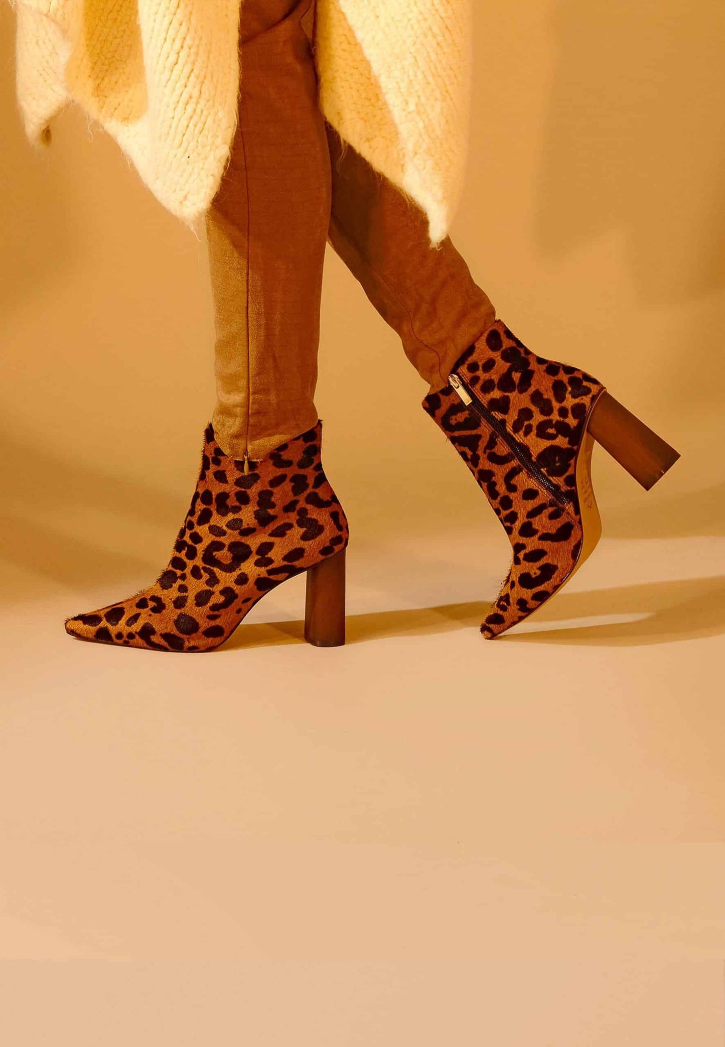Brown Animal Print Block Heel Ankle Boots