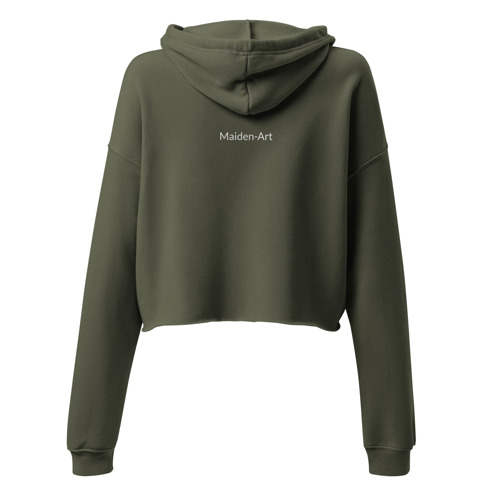 Green hoodie with 'Maiden-Art' branding on the back against a white background