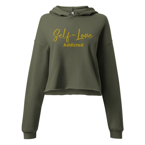 Green hoodie with 'Self-Love Addicted' text on a white background