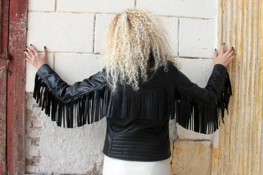 Women's Genuine Black Fringe Leather Motorcycle Jacket - Premium Biker Style - Style Queenz