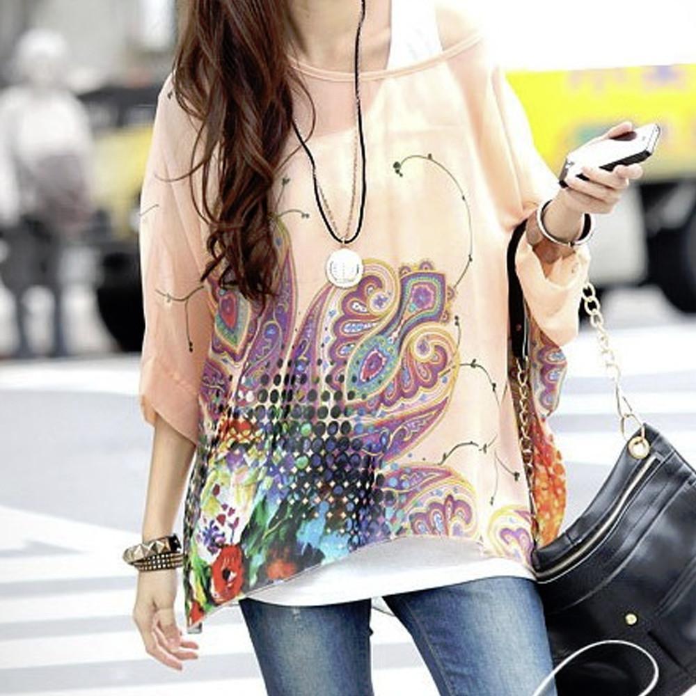 Women's Paisley Print Chiffon Batwing Top - Loose Fit Tunic - Style Queenz