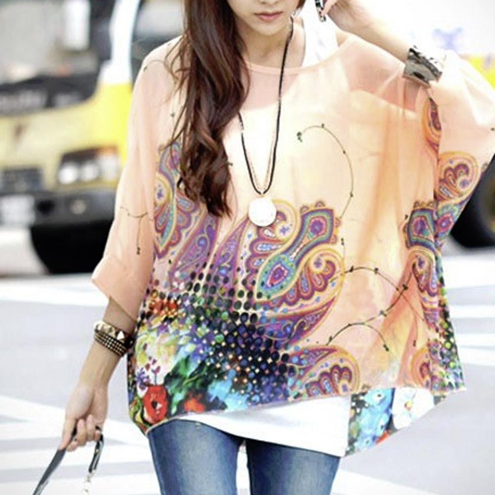Women's Paisley Print Chiffon Batwing Top - Loose Fit Tunic - Style Queenz