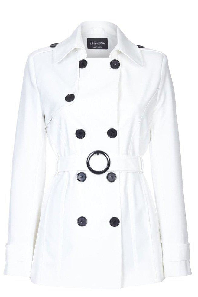 White coat with black buttons on a white background