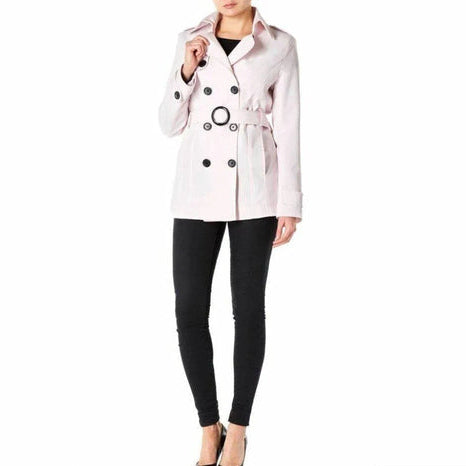 White coat worn by a model on a white background