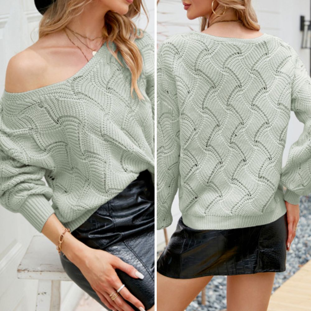 Women's V - Neck Open Knit Sweater - Designer Knitwear Collection - Style Queenz