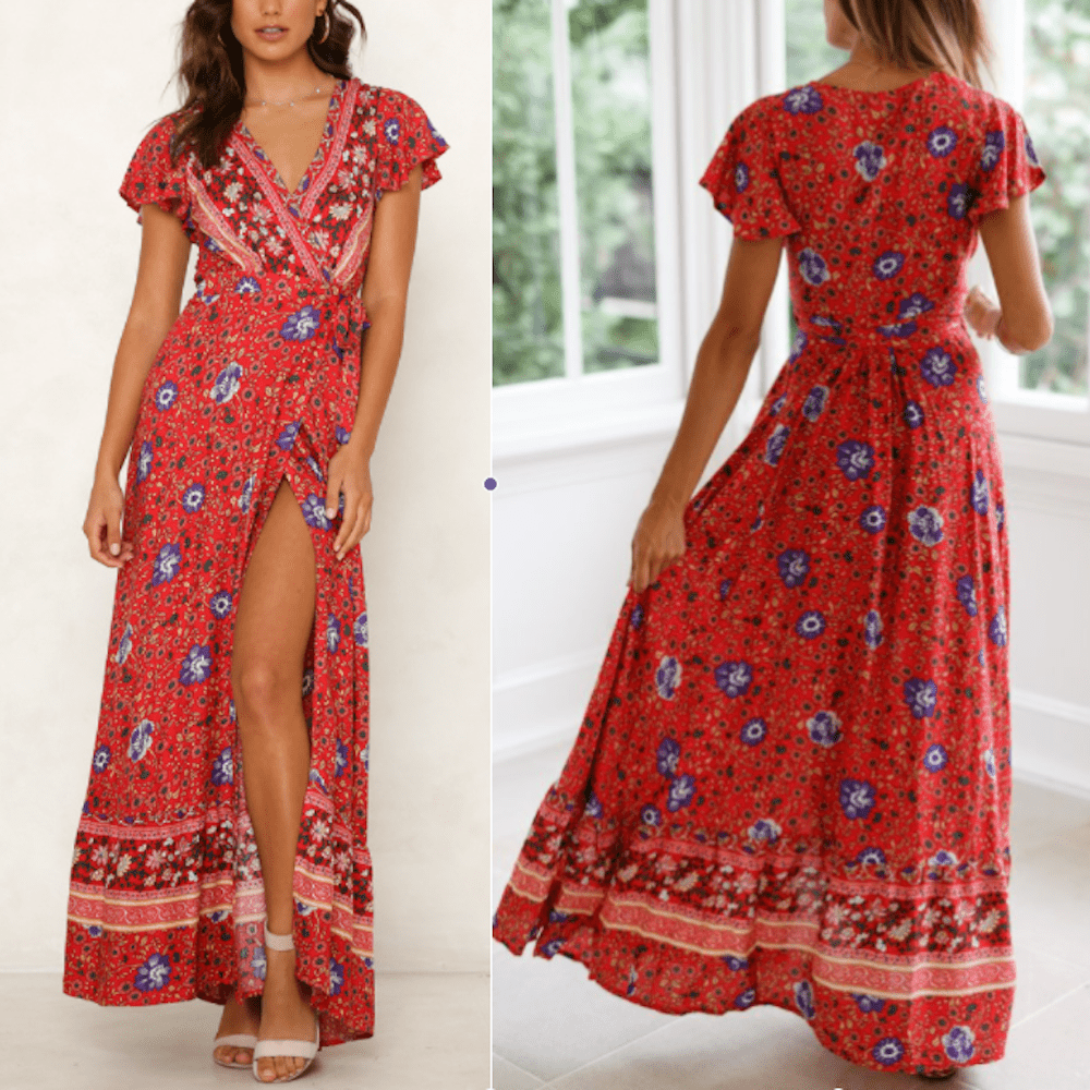 Women's Wrap Style V - Neck Floral Maxi Dress - Summer Beach Dress - Style Queenz