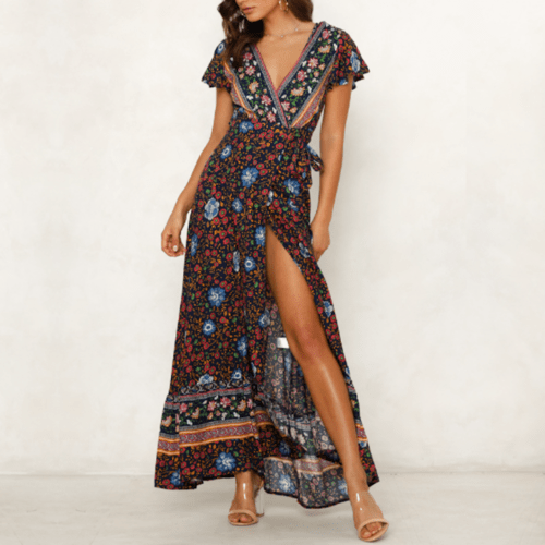 Women's Wrap Style V - Neck Floral Maxi Dress - Summer Beach Dress - Style Queenz