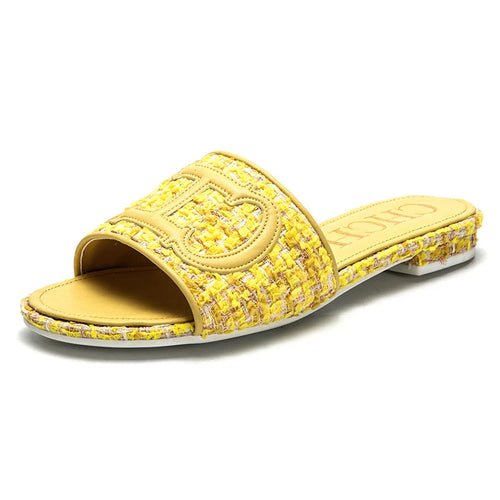 Women's Yellow Canvas Flat Sandals - Summer Fashion Slippers with Comfort Sole - Style Queenz