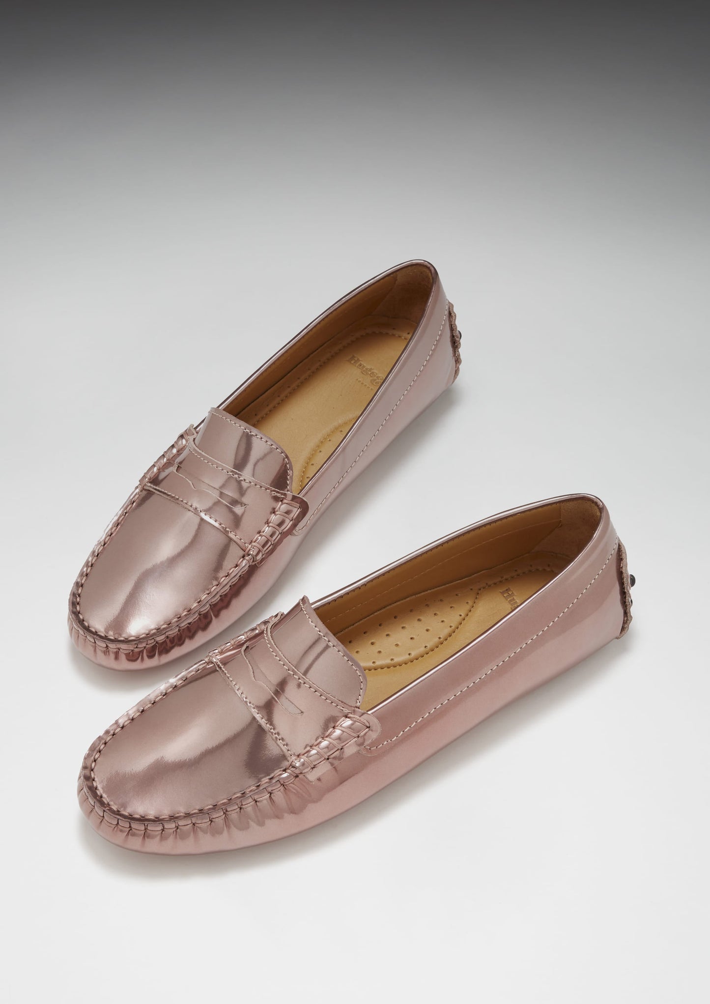 Rose Gold Patent Leather Penny Loafers - Women's