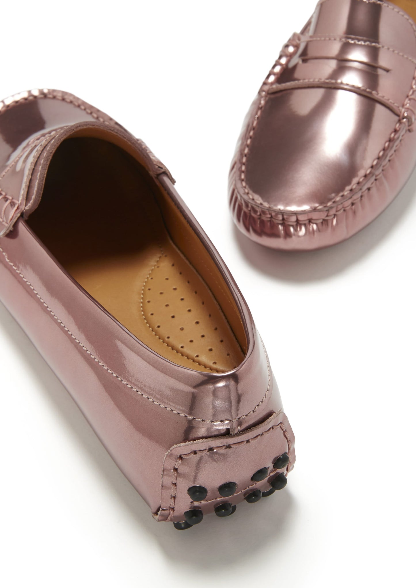 Rose Gold Patent Leather Penny Loafers - Women's