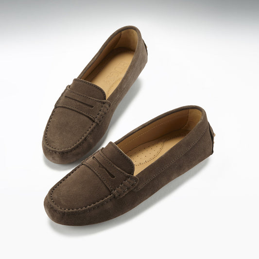 Pair of brown loafers on a white background